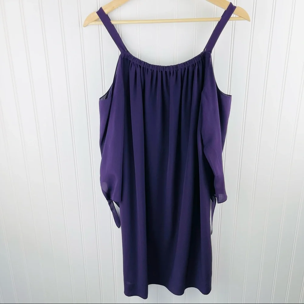 Madewell Silk Tie Sleeve Cold Shoulder Shift Dress Purple F9142 Size 6